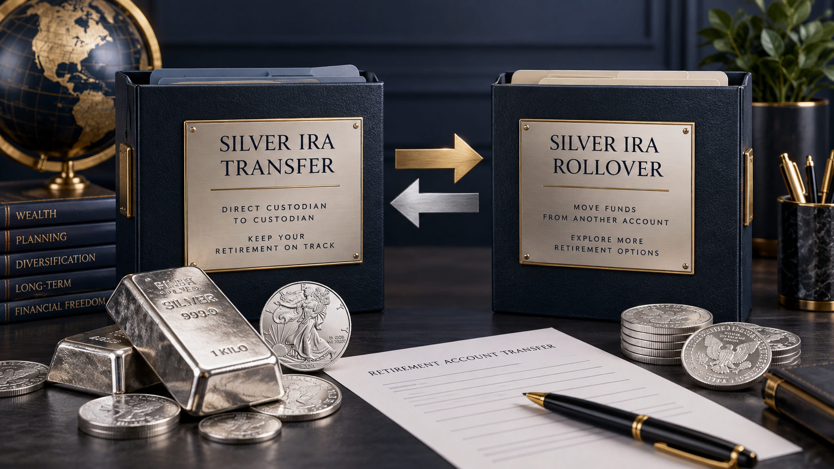 Silver IRA transfer versus rollover with silver bullion and retirement account folders
