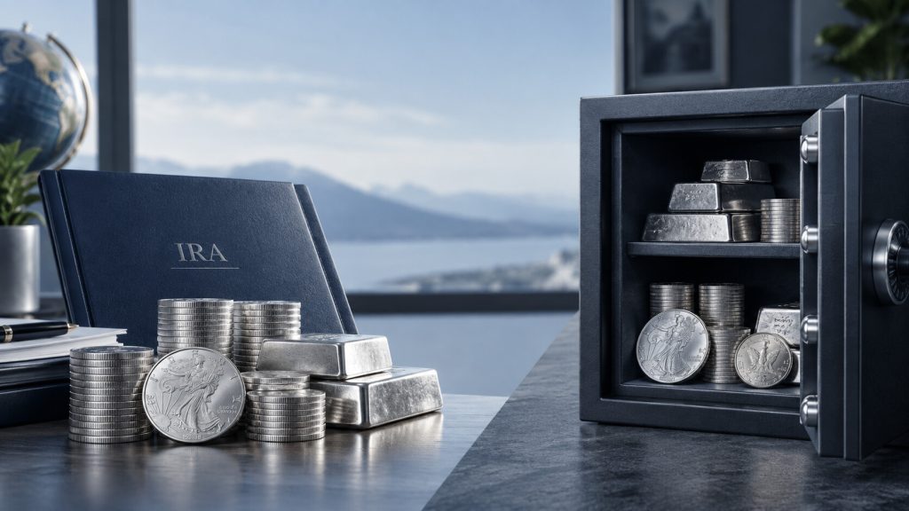 Silver IRA coins and bars compared with personally owned physical silver stored in a safe