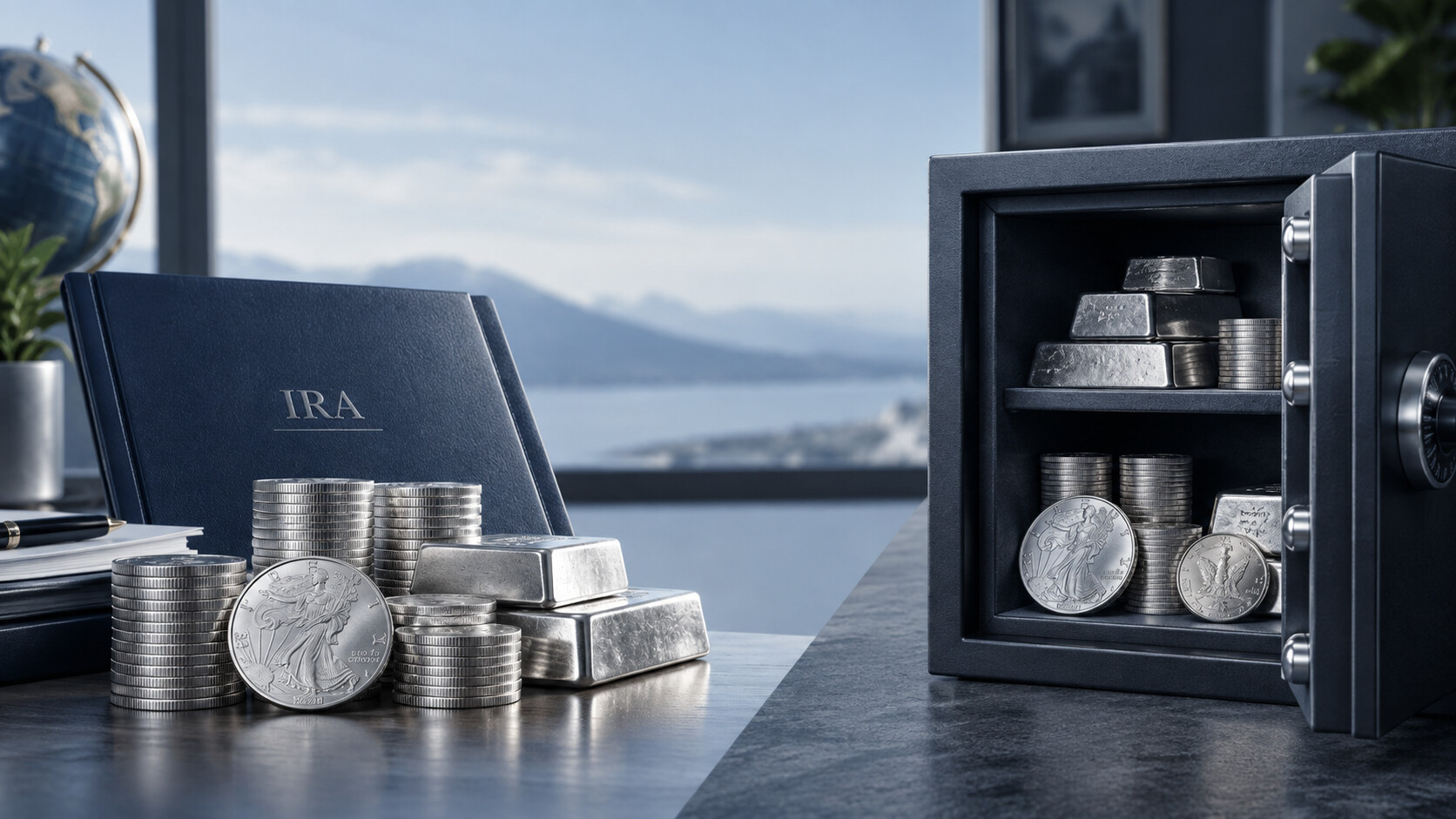 Silver IRA coins and bars compared with personally owned physical silver stored in a safe